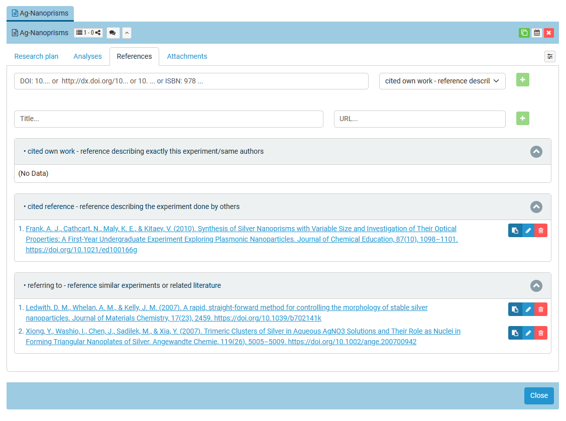 Referenzen zum Versuchsplan